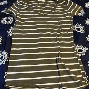 green and white stripped fitted shirt